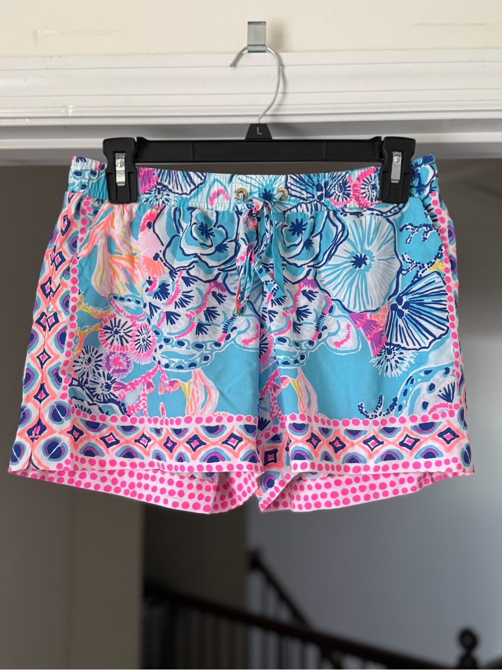 Lilly Pulitzer Floral Resort Drawstring Shorts XS Blue Pink Tropical